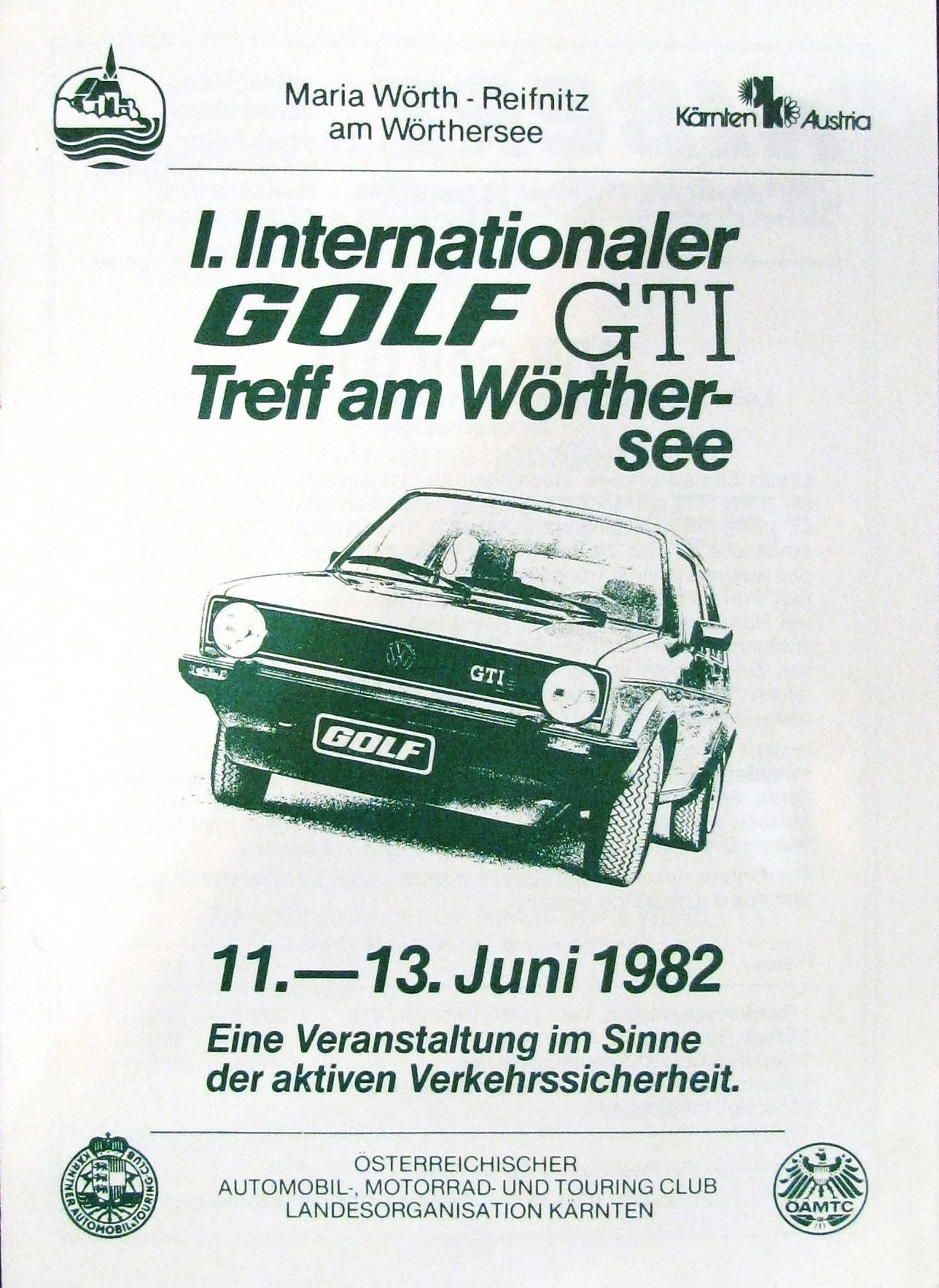 Flyer "1. Internationaler Golf GTI Treff am Wörthersee 1982"