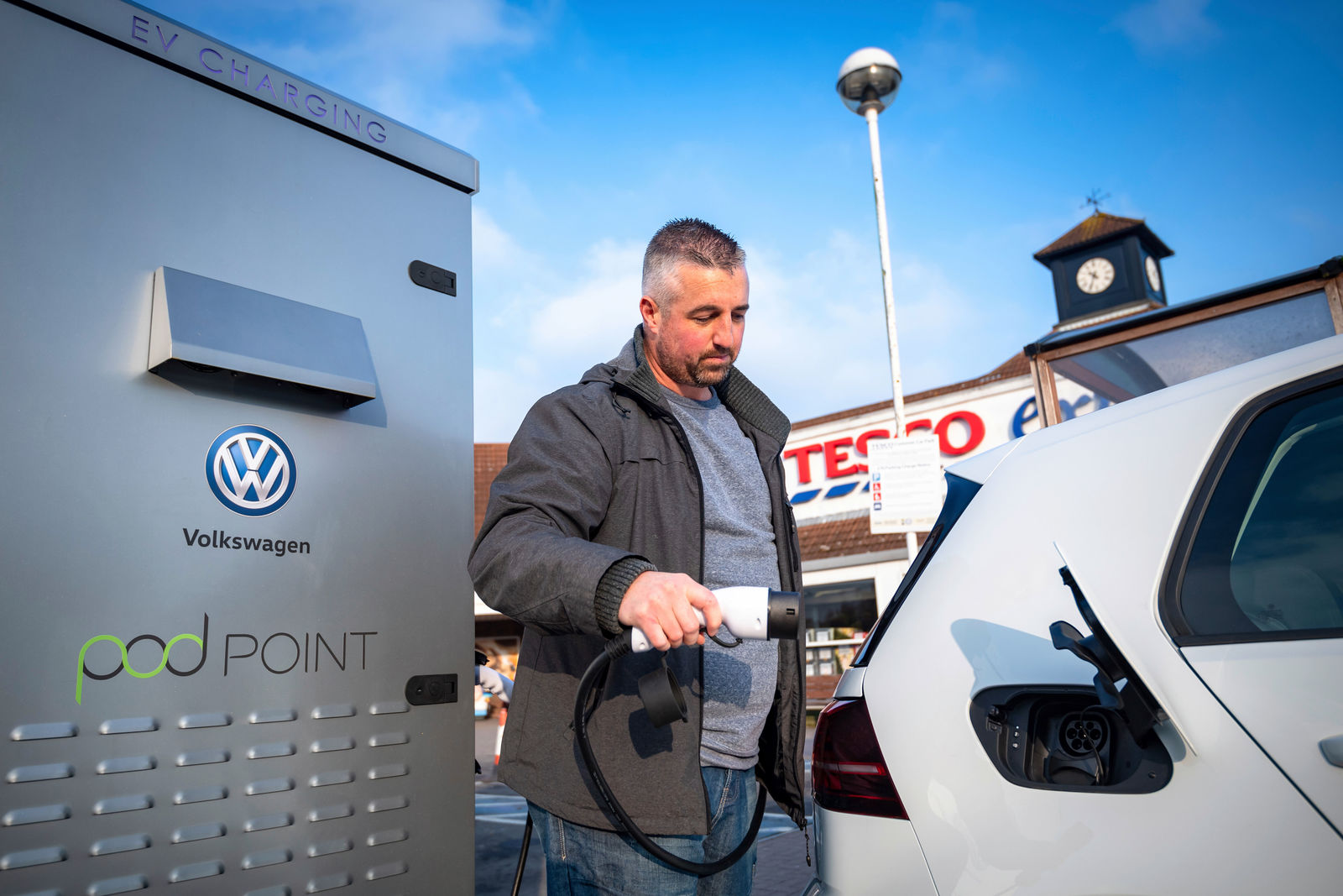 Charge your electric car while you shop:  Volkswagen and Tesco now partners in the UK