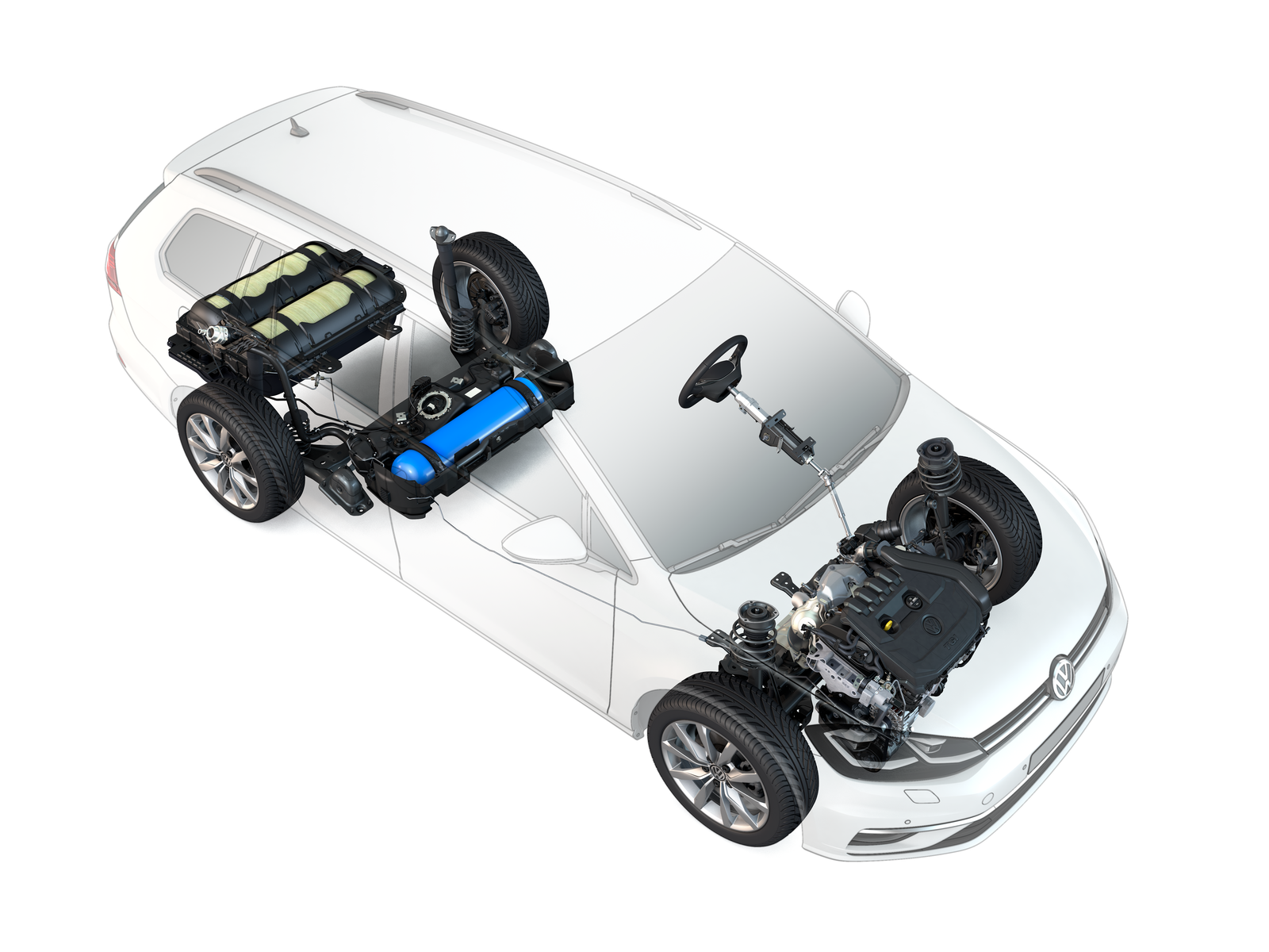 The new Volkswagen Golf Variant TGI with three natural gas tanks