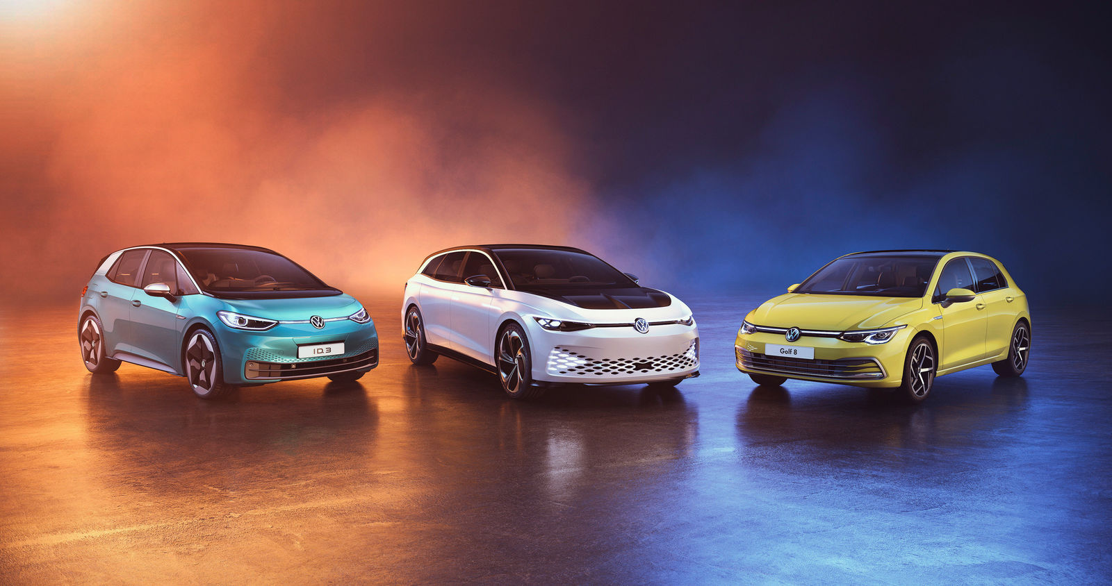 Die Volkswagen Sieger beim “Automotive Brand Contest“: ID.3, ID. SPACE VIZZION und der neue Golf (v.l.n.r.)