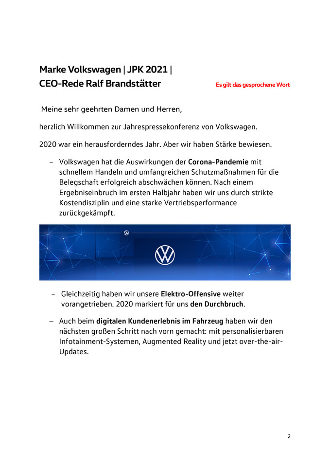 Marke Volkswagen | JPK 2021 | CEO-Rede Ralf Brandstätter
