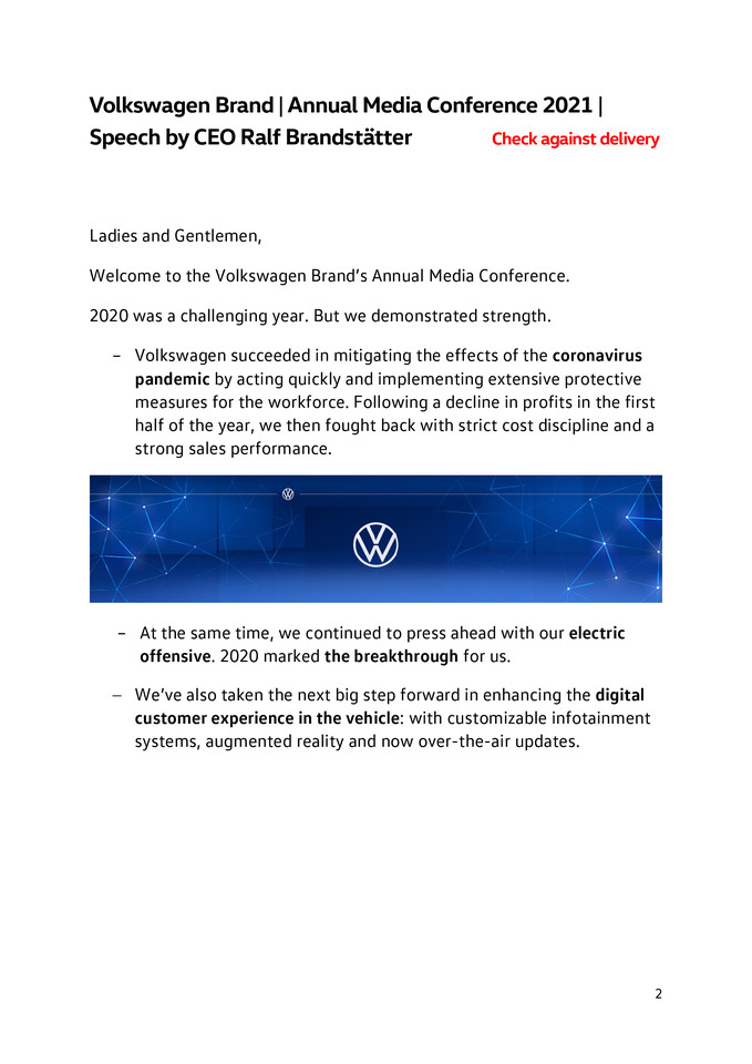 Volkswagen Brand | Annual Media Conference 2021 | Speech by CEO Ralf Brandstätter